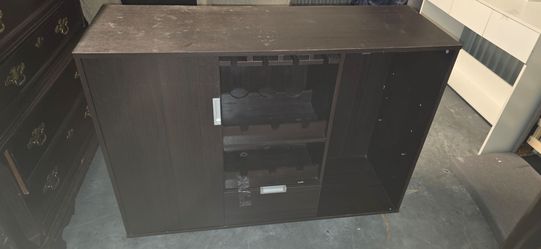Dark Brown Bar Cabinet w Wine Rack & Glass Holders