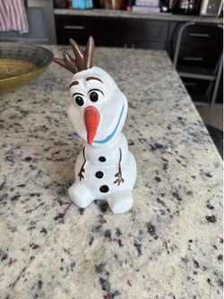 Disney Frozen Olaf Ceramic Piggy Bank 8" Snowman Coin Bank - Excellent Condition.