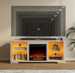 Fireplace TV Stand with LED Lights and Power Outlets