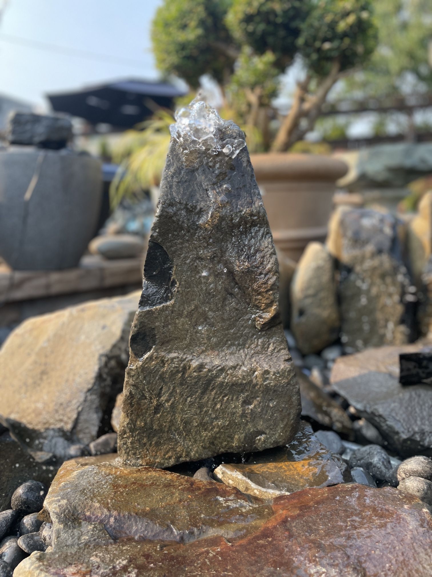 Drilled & Pre-plumbed Outdoor Basalt Water Fountain
