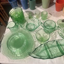 Vintage green depression glass