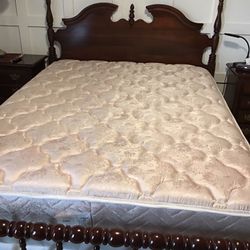 Queen Size Bed, Cherry + Mattress + Box, 2 Night Stands All Good Condition 