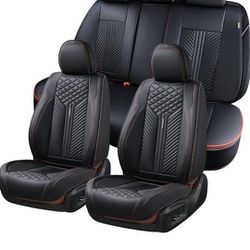 Leather Seat Covers for Cars, Waterproof Front and Rear Car Seat Protectors Cushions Universal Fit Most Vehicles (Black & Red)