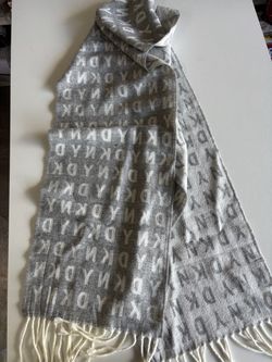 DKNY Logo Scarf Gray and White