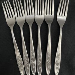 Lot of 6 Oneida Community MY ROSE Stainless Steel 7 1/4" Dinner Forks Set 7.25"