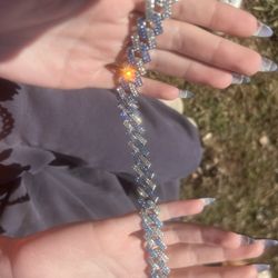 18” Iced Out Cuban Link Chain Blue/White Moissanite Stones