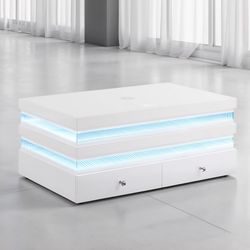 Coffee Table MALOY White Finish. LED Light 8 Colors. New Especial Price