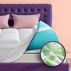 Dual Layer 4 Inch Memory Foam Mattress Topper for Pressure Relief with 4X Support, 2" Fluffy Pillow Top Queen Mattress Topper 50% Viscose Made from Ba
