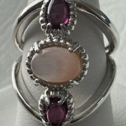 Carolyn Pollack Sterling Silver Oval Mother Of Pearl & Tourmaline Split Ring 