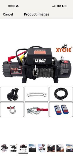 Winch 13500lbs 12V Waterproof Electric Winch Synthetic Rope Truck Winch Towing Winch Boat Trailer Winch SUV 4-Wheel Drive Off-Road Vehicle with Remote