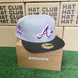 Hat Club Exclusive SOLD OUT Atlanta Braves Fuji Pack 59fifty New Era Two Tone Gray Fitted Hat with Pink UV   •SOLD OUT EXCLUSIVE LIMITED RELEASE  •Siz