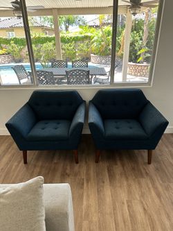Mid-Century Modern Navy Blue Tufted Accent Chairs (Set of 2)