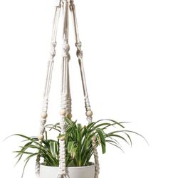Macrame Plant Hanger - Hanging Planter Indoor with Beads and 2 PCS Hooks Hanging Plant Holder No Tassel for Indoor Outdoor Home Decor 1 Pack 35 inch