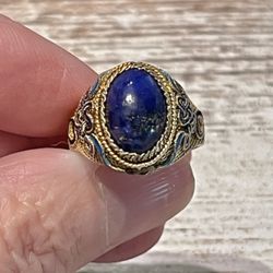 Vintage Estate Lapis Silver Mixed Metal Adjustable Ring