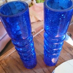 Cobalt Blue 2 Glass Candle Holders
