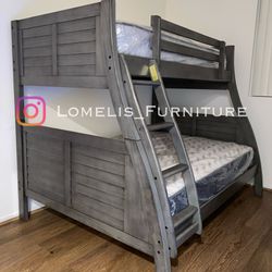 Twin/Full Antique Gray Hoover Collection Bunk bed w. Orthopedic Mattresses Included 