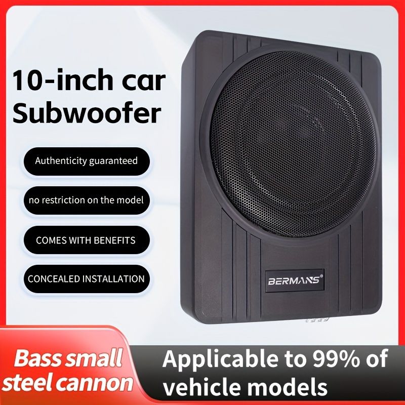 Bermans 10 inch subwoofer, car audio subwoofer, 1200W car audio amplifier, pure bass, super slim for under seat, 12V power supply Brand new (D183)