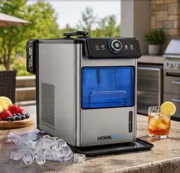 18.5 in. 26 lb. Bullet Ice Countertop Portable Ice Maker in Silver with Fast Ice, Low Noise, Outdoor Use No Plug Needed