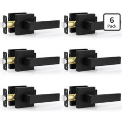 6 Pack Door Handles Matte Black - Passage Door Knobs Interior Square Door Levers, Heavy Duty Non-Lock