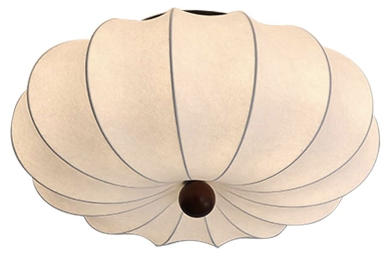 KCO Lighting Japanese Silk Ceiling Light Fixture White Fabric Flush Mount Ceiling Light Large Drum Light Fixtures Boho Chandelier for Bedroom Entryway
