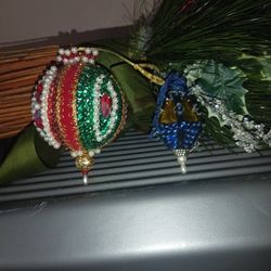 2 Vintage Christmas Ornaments, 1 Vintage Pin Cushion 