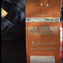 NWT~REEL LEGENDS~Men’s Performance Outfitters~UP 30 Sun Protection Black Fishing Pants~Size 36 x 30 Straight legs~ 2 Way Stretch~Quick Dry
