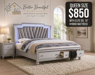 Queen Size Bed Frame with Elite Gel 14" Hybrid Mattress