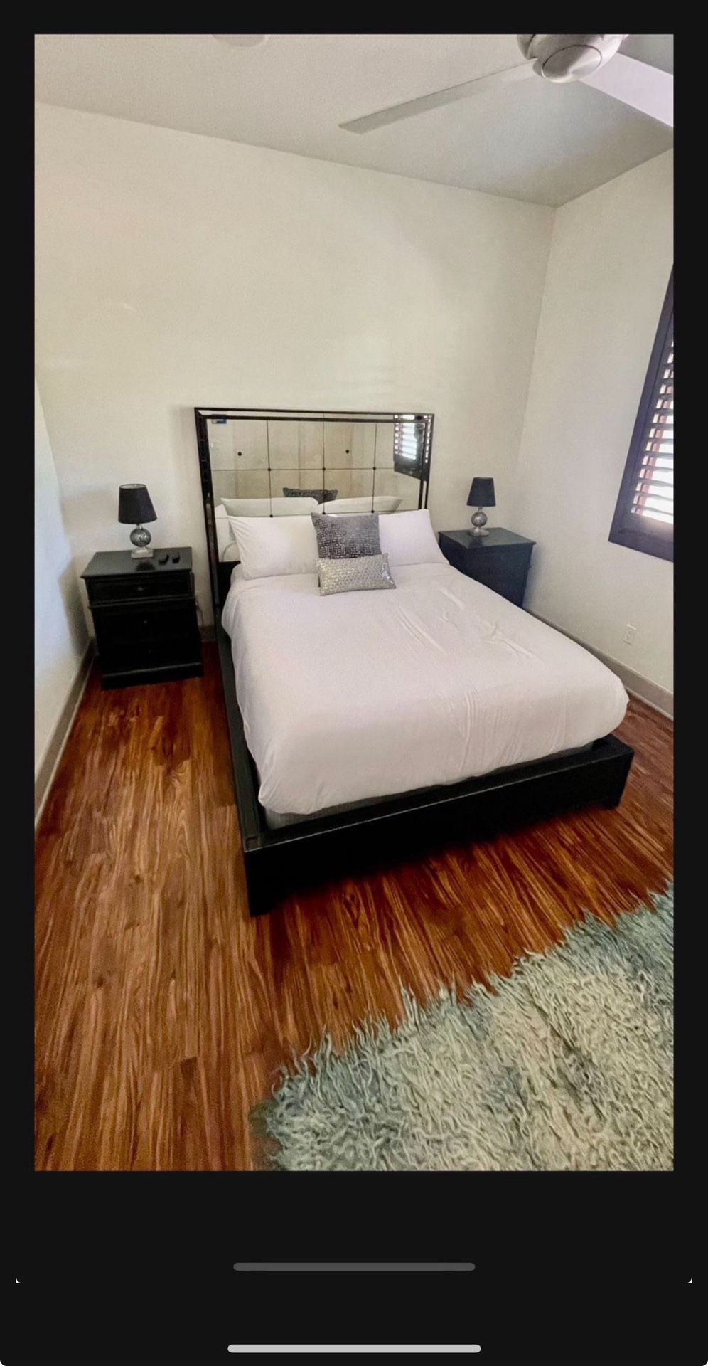 Restoration Hardware Queen Strand Mirror Bed And 2 Black Montpellier Nightstands End Tables $8,000 New