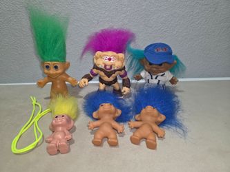 Vintage Trolls - Lot of 6 - Baseball, Troll-Clops, Blue, Green, & Yellow Hair