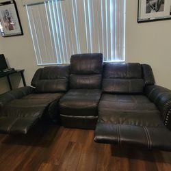 Brown Leather Power Recliner Sofa 