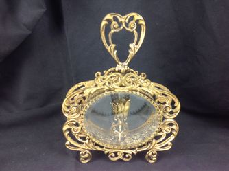 Gold Filigree Ormolu Glass 8" Large ROSE HEART Perfume Bottle