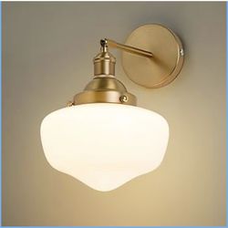 (New box) Vintage Wall Sconce, Bathroom Vanity Light with Milky White Glass Shade and Matte Brass Finish Bathroom Light Fixture, Wall Lamps for Living