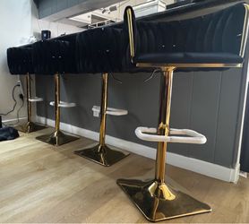 ✨ LUXURY BLACK VELVET & GOLD BAR STOOLS – SET OF 4 ✨