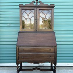 Antique Victorian Secretary Drop-Front Desk Hutch Cabinet •FREE DELIVERY•