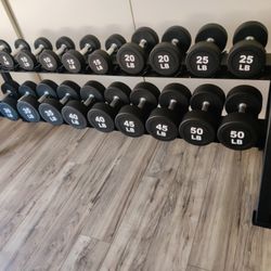 Brand New 550lb Commercial Grade PU Urethane Round Dumbbells Set  With Heavy Duty 2 Tier Saddle Rack FIRM PRICE 