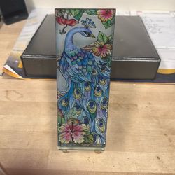KATHLEEN MCKENNA HAND PAINTED PEACOCK STAINED GLASS 