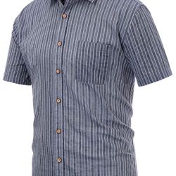 Men's Striped Short Sleeve Button