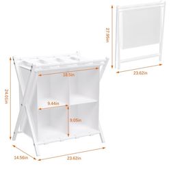 Luggage Rack with storage, Guest Room Folding Suitcase Stands, Holds up to 120 lb, Space Saving Suitcase Holders for guest room, Bedroom Hotel, White