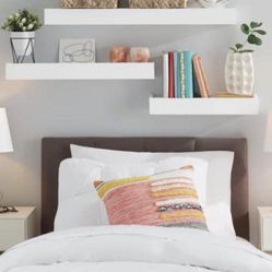 3 in. H x 36 in. W x 6 in. D White Wood Floating Wall Shelf (Set of 3)