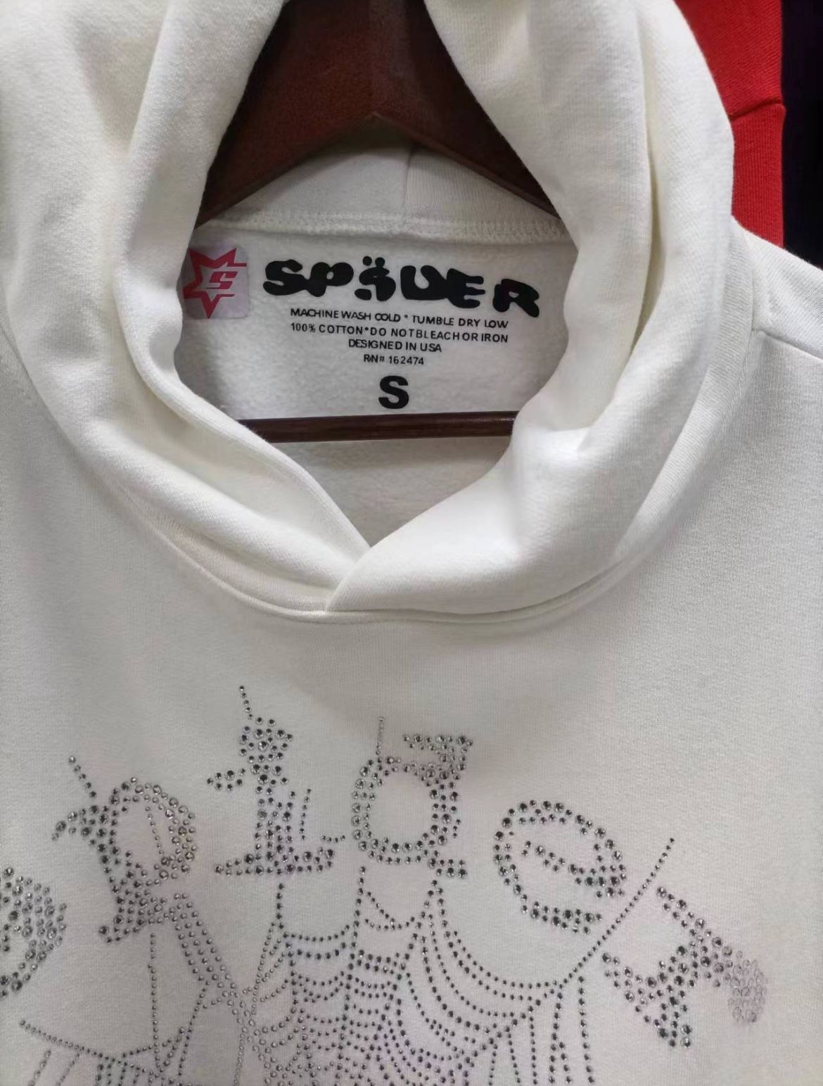 Sp5der Rhinestone White OG Web Hoodie