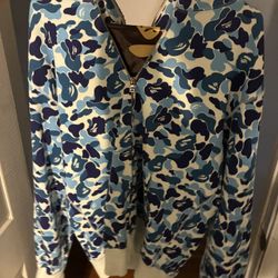 Bape ABC Camo Full Zip Shark Hoodie Blue Size Xl
