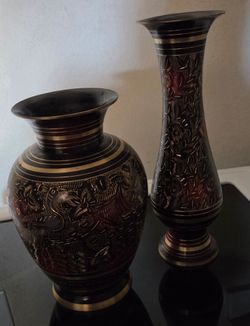 Brass Engraved Decorative Vase Set of 2