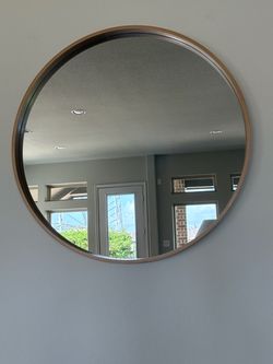 30” Wood Framed Round Wall Mirror
