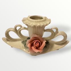 Karl Ens Porcelain Candle Holders with Pink Roses - Volkstedt, Germany
