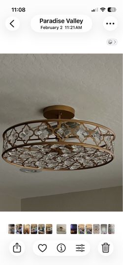 Gold Moroccan Crystal Semi-Flush Ceiling Light — 25" Wide, 8 Lights