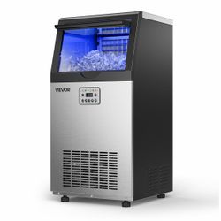 New Commercial Ice Maker Machine, 100 lbs/24h with 30 lbs Storage Capacity, Built-in/Freestanding/Under Counter, Stainless Steel Ice Maker with LED Di