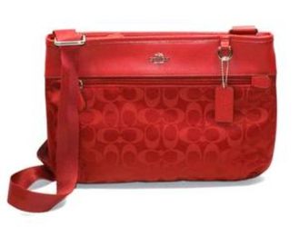 COACH Signature PVC Spencer Crossbody Silver/Red Current 