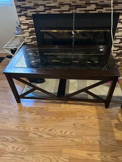 Dark Wood Glass Top Coffee Table