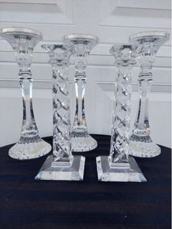 Set of 5 Crystal Glass Candlestick Holders