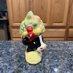 Vintage Ceramic Cow with Fruit Pair of Salt and Pepper Shakers Cow Salt and Pepper Shakers.  Size approximately 5 inches tall.  Preowned 